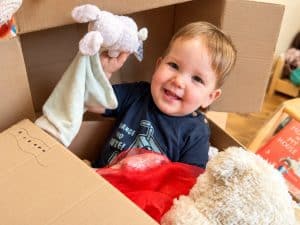 Playing in a cardboard box