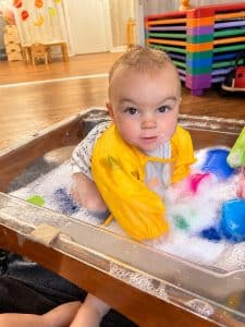 Messy play in the foam tray